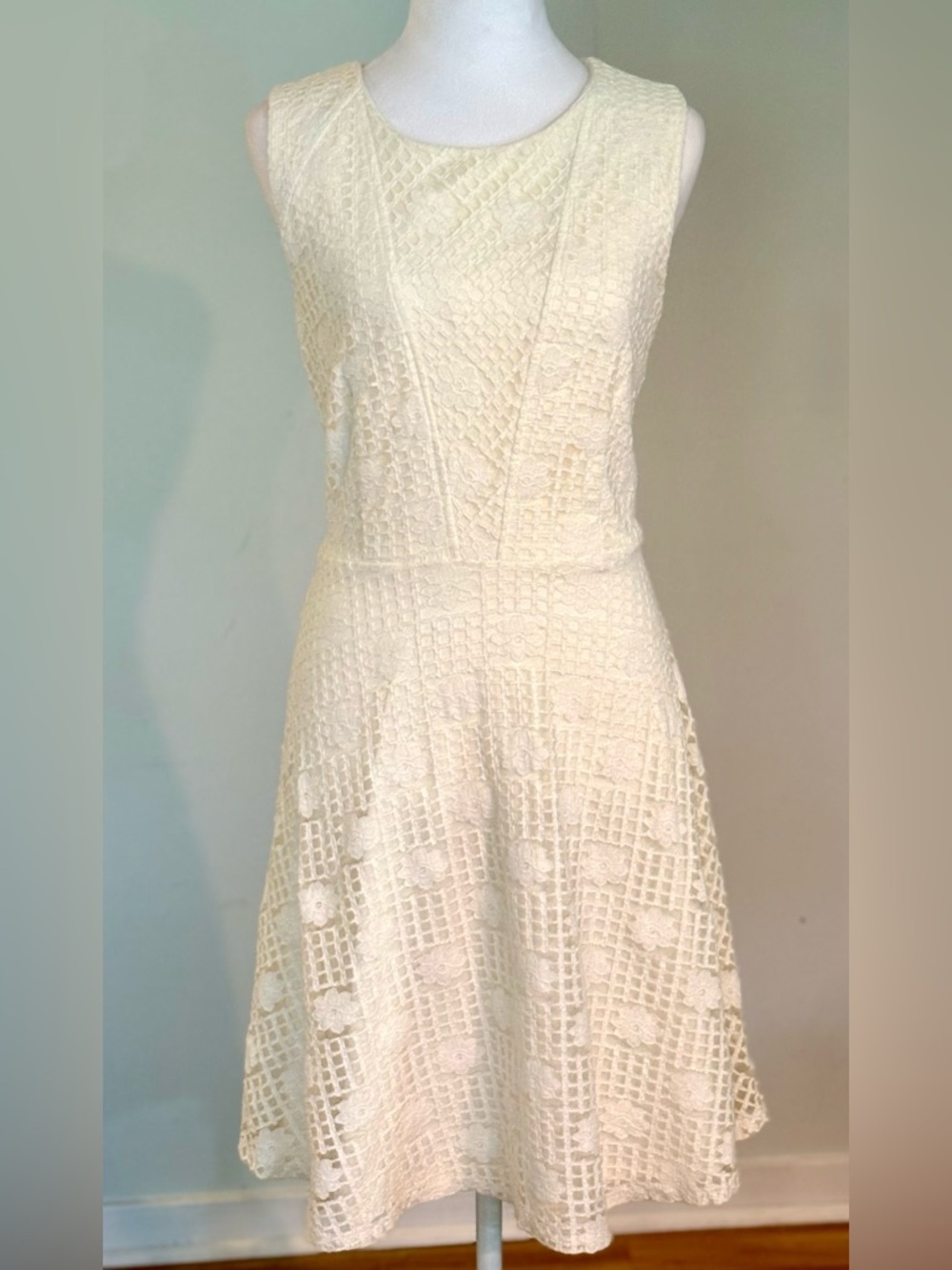 Emma & Michele Floral Lace Fit and Flare Midi Dress, Antique White, Size 8